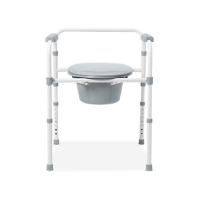 Gray commode chair with adjustable legs on a white background - okotoks hc pharmacy