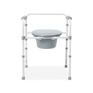 Gray commode chair with adjustable legs on a white background - okotoks hc pharmacy
