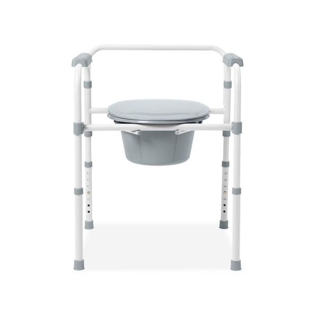 Gray commode chair with adjustable legs on a white background - okotoks hc pharmacy