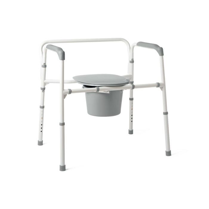 Gray commode with adjustable frame on a white background - okotoks hc pharmacy