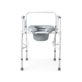 Medical commode chair with gray seat and white frame on a white background - okotoks hc pharmacy