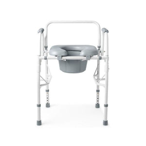 Medical commode chair with gray seat and white frame on a white background - okotoks hc pharmacy