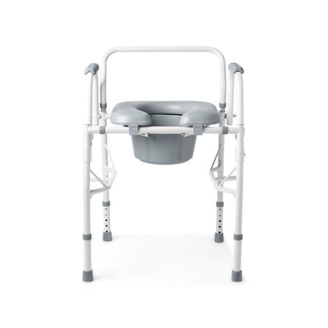 Medical commode chair with gray seat and white frame on a white background - okotoks hc pharmacy