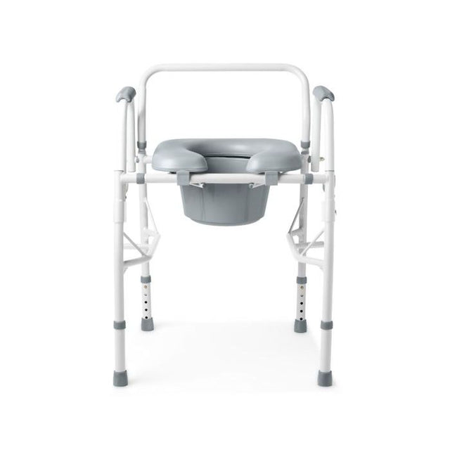 Medical commode chair with gray seat and white frame on a white background - okotoks hc pharmacy