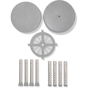 Set of gray components including circular plates and a filter on a white background - okotoks hc pharmacy