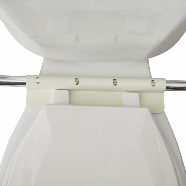 Close-up of Medline Guardian Toilet Safety Rail with a metallic fixture on a neutral background - okotoks hc pharmacy