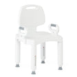 White shower chair with gray feet on a white background - okotoks hc pharmacy