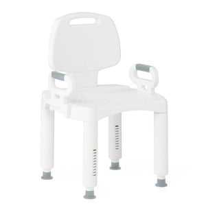 White shower chair with gray feet on a white background - okotoks hc pharmacy