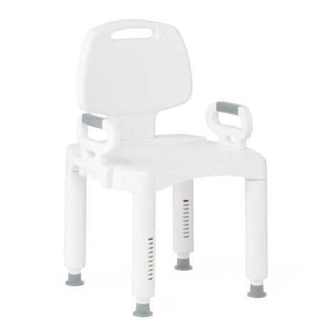 White shower chair with gray feet on a white background - okotoks hc pharmacy