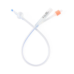 A clear plastic medical tubing catheter with a blue-tipped nozzle and an orange-capped connector, shown on a plain white background. - okotoks hc pharmacy