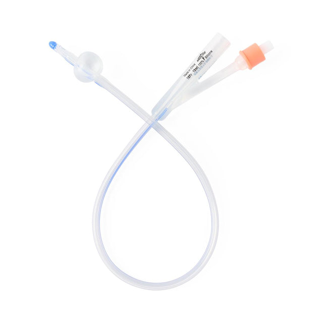 A clear plastic medical tubing catheter with a blue-tipped nozzle and an orange-capped connector, shown on a plain white background. - okotoks hc pharmacy