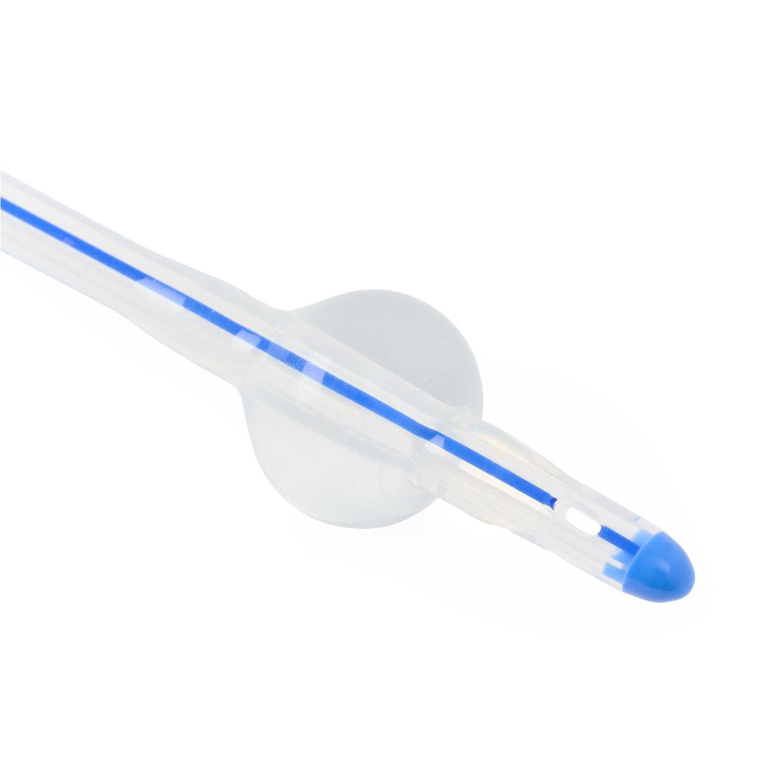 Clear catheter tip with blue accents on a white background - okotoks hc pharmacy