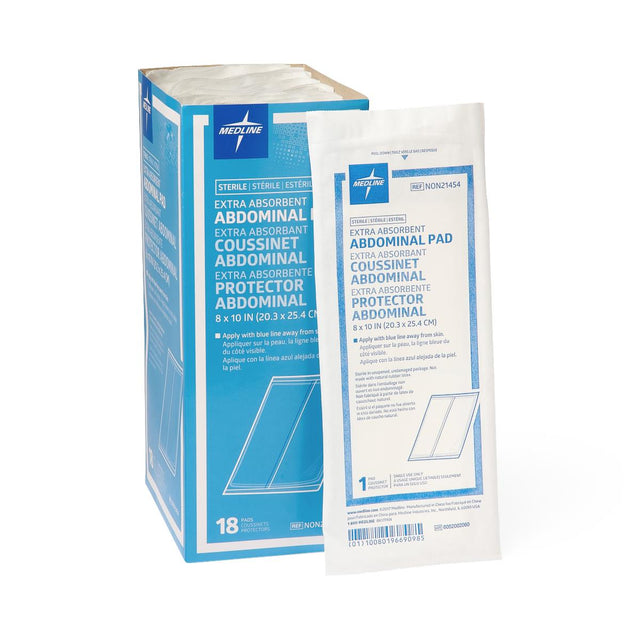 Medline abdominal pad packaging on a white background - okotoks hc pharmacy