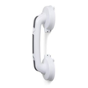 White grab bar with armrest on a white background - okotoks hc pharmacy