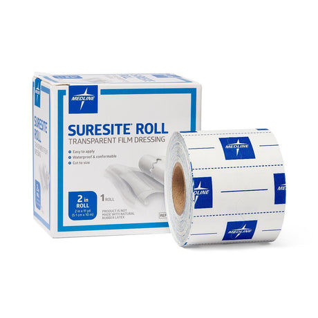 Medline Suresite Roll transparent film dressing with packaging on a white background - okotoks hc pharmacy