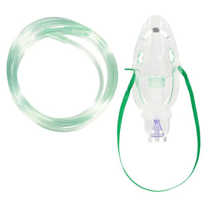 Inhaler mask with green tubing on a white background - okotoks hc pharmacy