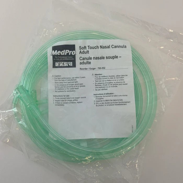 Green nasal cannula with MedPro label on a white background - okotoks hc pharmacy