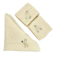 Three beige triangular fabric pads with metal safety pins on a white background - okotoks hc pharmacy