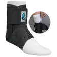 Black ankle support brace with white sock on a white background, featuring the ASO logo. - okotoks hc pharmacy