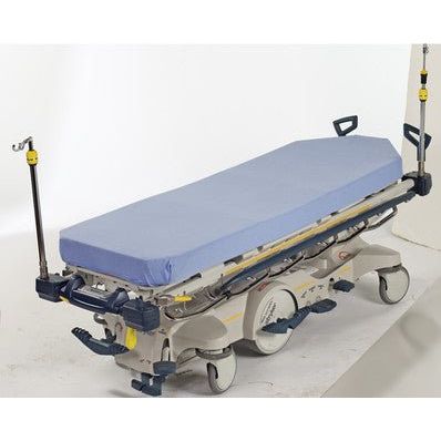 Medical stretcher with blue mattress on a white background - okotoks hc pharmacy