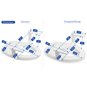 Comparison of 'Standard' and 'Elongated/Allongé' dimensions of a product with labeled measurements. - okotoks hc pharmacy