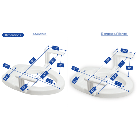 Comparison of 'Standard' and 'Elongated/Allongé' dimensions of a product with labeled measurements. - okotoks hc pharmacy