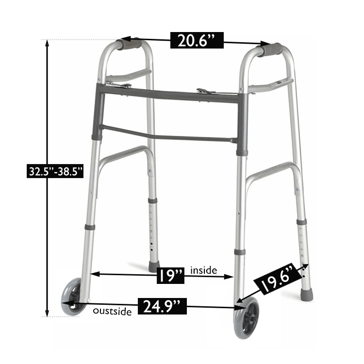 Measurement chart of a walker with dimensions labeled on a white background - okotoks hc pharmacy