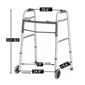 Measurement chart of a walker with dimensions labeled on a white background - okotoks hc pharmacy