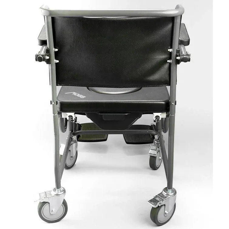 Black and silver commode chair on a white background - okotoks hc pharmacy