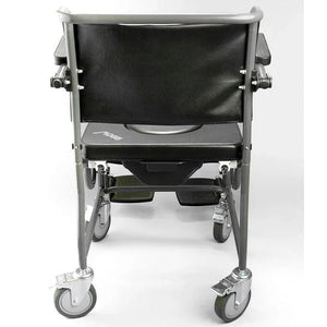 Black and silver commode chair on a white background - okotoks hc pharmacy
