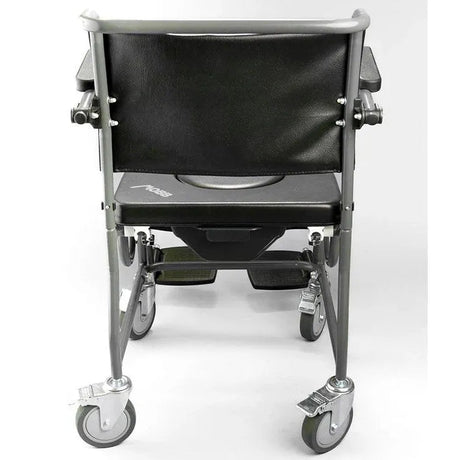 Black and silver commode chair on a white background - okotoks hc pharmacy