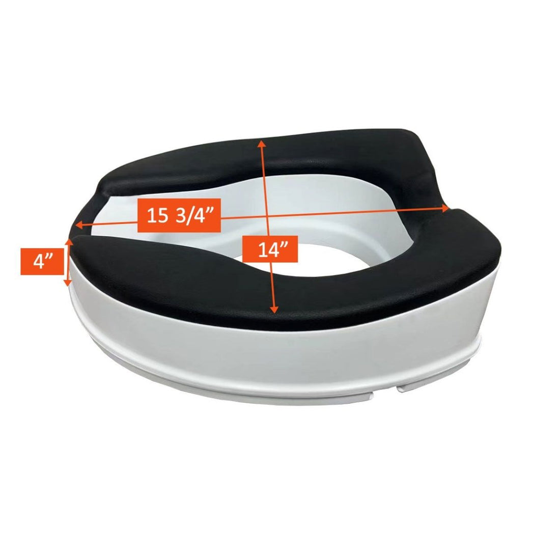 Toilet seat with measurements on a white background - okotoks hc pharmacy
