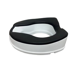 White toilet seat with black cover on a white background - okotoks hc pharmacy