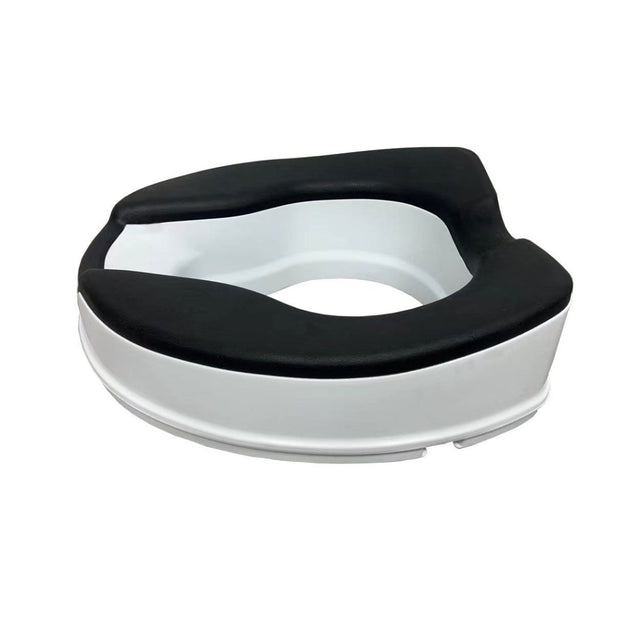White toilet seat with black cover on a white background - okotoks hc pharmacy