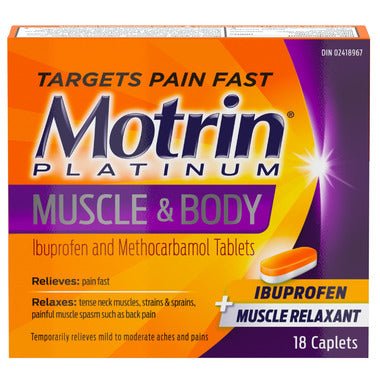 Motrin Platinum Muscle & Body pain relief medication packaging - Okotoks HC Pharmacy
