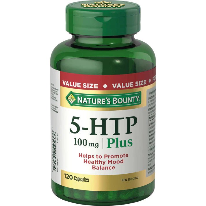 Nature's Bounty 5-HTP Plus supplement bottle on a white background - okotoks hc pharmacy