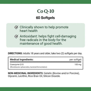 Co Q-10 supplement label with text and green border - okotoks hc pharmacy