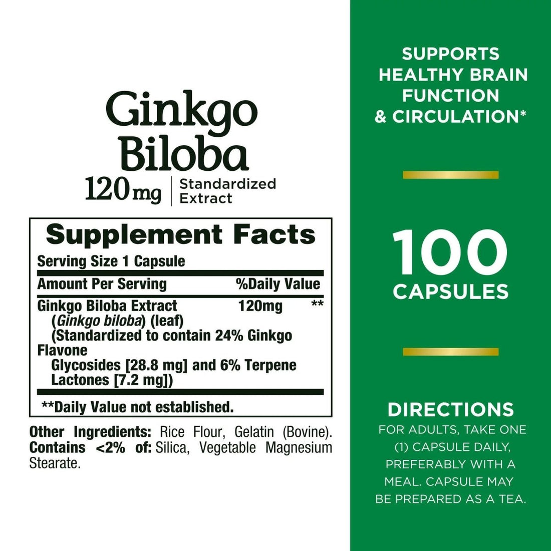 Ginkgo Biloba supplement label with text and green background - okotoks hc pharmacy