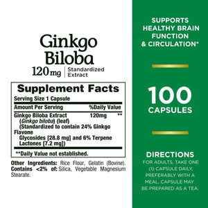 Ginkgo Biloba supplement label with text and green background - okotoks hc pharmacy