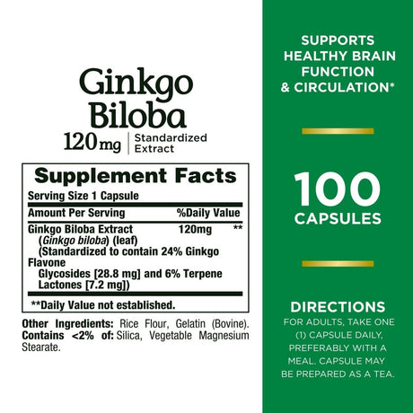 Ginkgo Biloba supplement label with text and green background - okotoks hc pharmacy