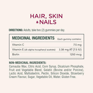 Nutritional supplement label for hair, skin, and nails with directions and ingredient list. - okotoks hc pharmacy