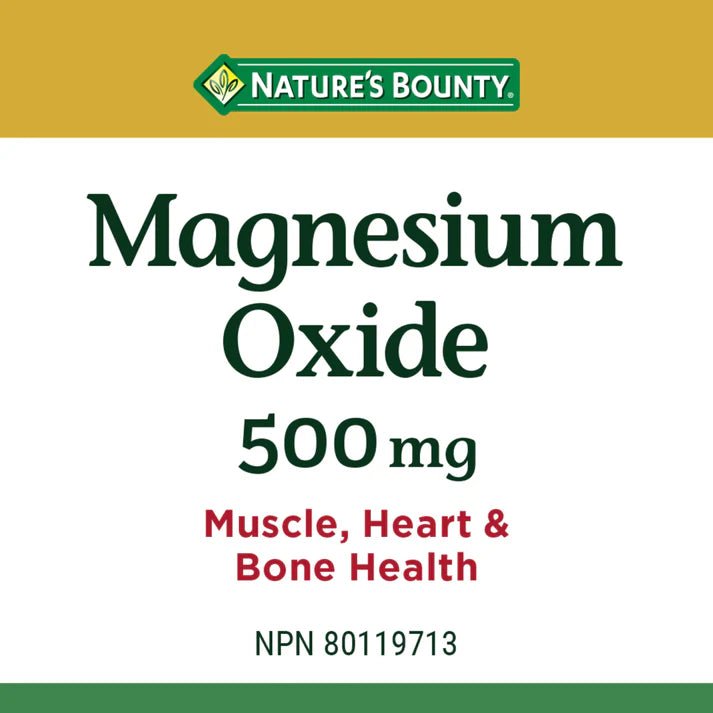 Nature's Bounty Magnesium Oxide supplement packaging on a white background - okotoks hc pharmacy
