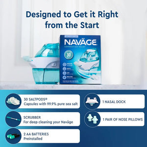 Naváge congestion relief product with packaging and features listed on a white background - okotoks hc pharmacy