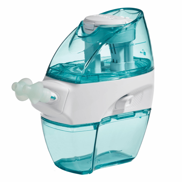 Turquoise and white nasal aspirator on a white background - okotoks hc pharmacy