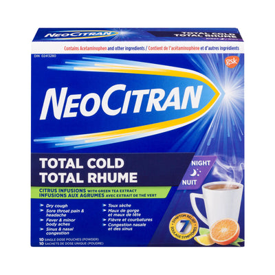 NeoCitran Total Cold Night Citrus With Green Tea Extract 10 Pouches - Okotoks HC Pharmacy