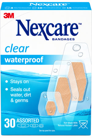 3M Nexcare Clear Waterproof Bandages - 30 Assorted Sizes