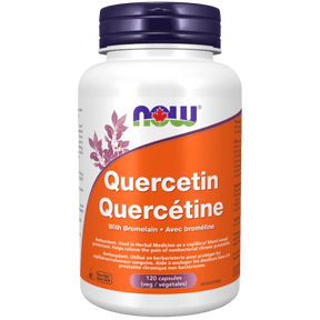 Supplement bottle labeled 'Quercetin Quercetine' with NOW brand on a white background - Okotoks HC Pharmacy