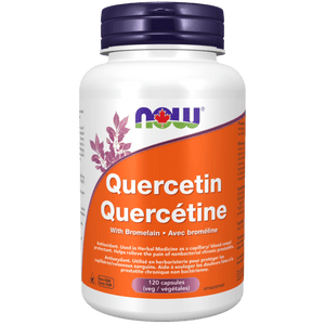 Supplement bottle labeled 'Quercetin Quercetine' with NOW brand on a white background - Okotoks HC Pharmacy