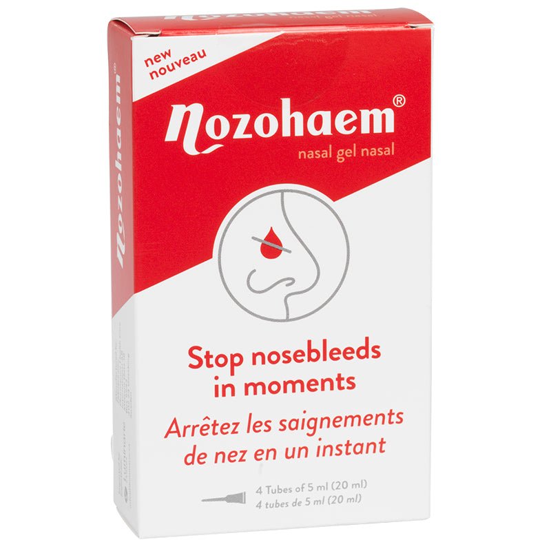Nozohaem nasal gel packaging with red and white design - okotoks hc pharmacy