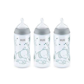 Three NUK baby bottles with elephant design on a white background - okotoks hc pharmacy